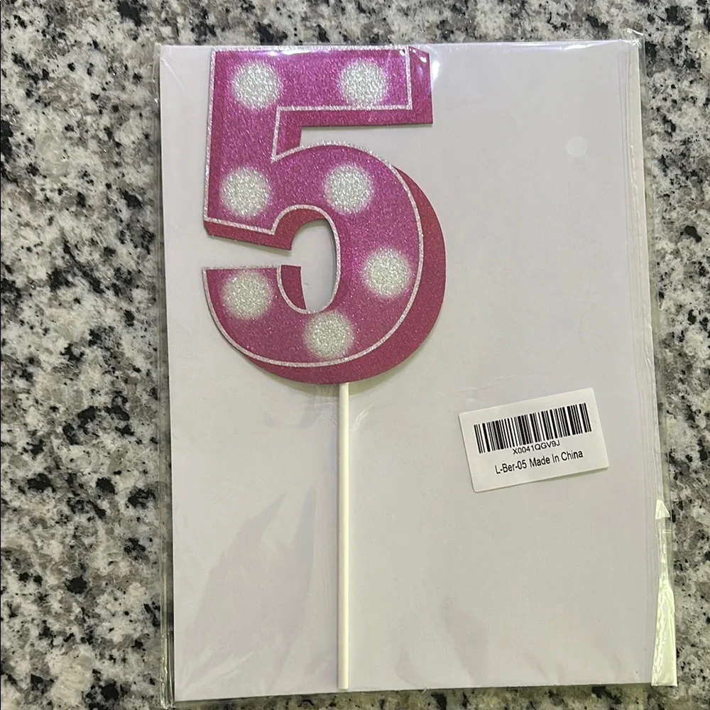 Pink Glitter Number 5 Cake Topper